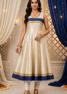 Elegant White & Blue Anarkali
