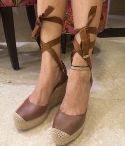 Espadrille Wedge Sandals with Tie-Up