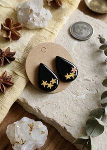 Black Teardrop Star Earrings