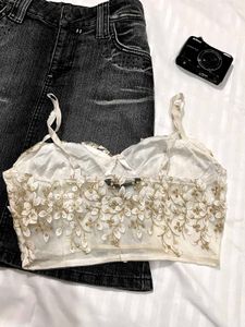Lace net crop top