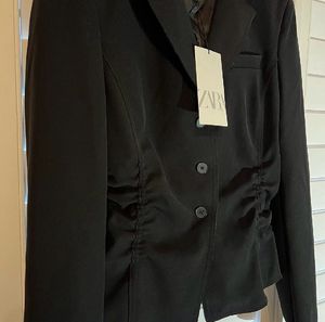 Zara gathered blazer with slit arm.