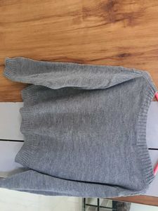Grey Cable Knit V-Neck Off Shoulder  Sweater