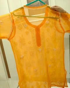 Orange Chikankari Kurta