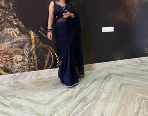 Elegant Navy Blue Georgette Saree