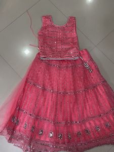 Sparkling Pink Tiered Mirror Work Skirt