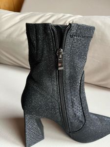 London Rag Sparkly Block Heel Sock Boots