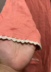 Chic Coral Lace-Trimmed Dress