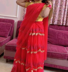 golden choli and dark pink ghaghra with duppatta