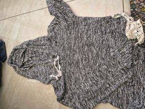 Cozy Marled Knit Top with Lace Detail