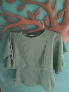 Chic Sage Green Ruffle Sleeve Top
