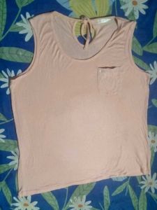 Peach Sleeveless Top with Pocket Detail