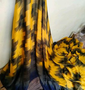 Vibrant Yellow &amp; Blue Saree
