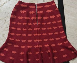 Chic Red Skirt with Cute Cloud Pattern