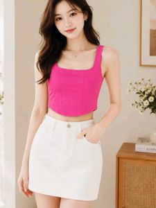 Vibrant Pink Square Neck Crop Top