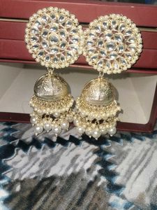 Gold Jhumka Earrings with Pearls