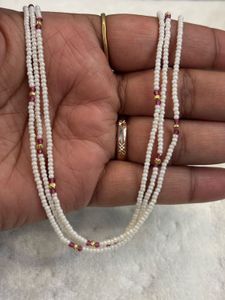 Delicate Pearl Necklace with Ruby Accents