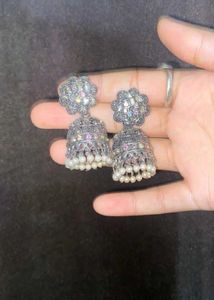 Oxidized Silver Jhumka Earrings