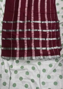 Maroon Saree with Silver Stripes