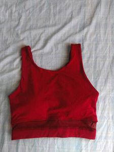 Price Drop Red Sports Bra with Mesh Detail