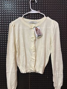 Cream Cardigan with Floral Buttons