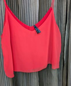 Chic Neon Orange Flowy Crop Top