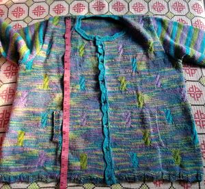 Hand Knitted Multi-Color PlusSize Women's Cardigan