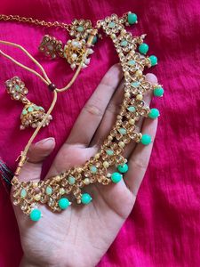 Alloy Gold Plated Green Jewel Set