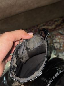 Chic Black Patent Chunky Heel Boots