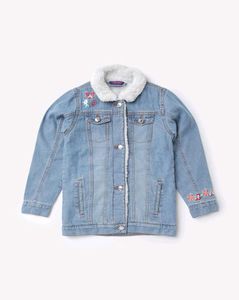 Girls' Embroidered Fur lined Denim Jacket
