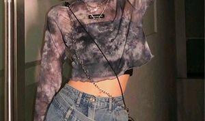 15254. Tie-Dye Mesh Long Sleeve Top