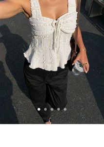 Cream Textured Tie-Front Top