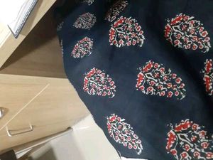 Floral And Paisley Print Pure Cotton Navy Blue Kur