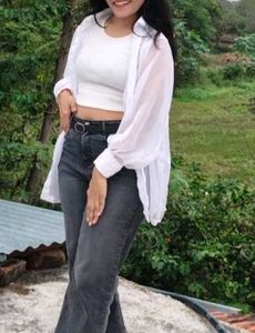 Trendy White Georgette Shirt with crop top for Wom