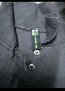 Black Ribbed Cropped Polo Shirt