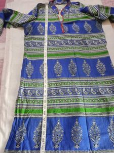 Blue &amp; Green Printed Cotton Kurta