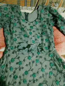 Elegant Green Floral Net Gown