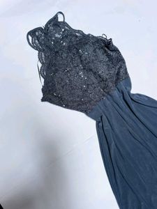 Elegant Black Lace Sequin Halter Dress