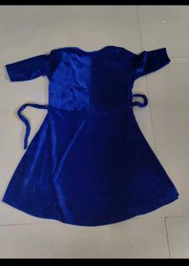 Adorable Blue Velvet Dress With Embroidery