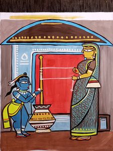 Baal Krishna With Mother (RefJamini Roy Art)