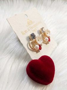 Heart Shaped Pearl &amp; Gemstone Earrings