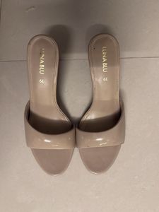 Luna Blu Nude Puff Strap Stiletto Heel Mules