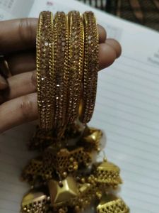 Set of Golden Bangles with Jhumka Danglers
