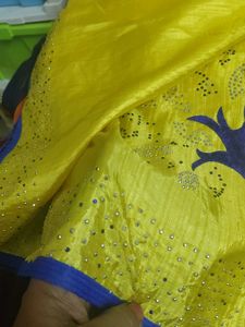 Yellow Silk Saree with Blue Tree Design