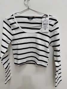 Shein Striped Long Sleeve Cropped Top