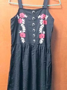 Black Floral Print Button Front Dress
