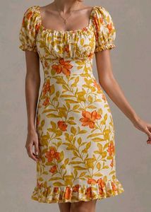Floral Print Square Neck Mini Dress