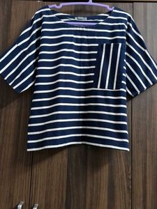 Navy & White Striped Pocket Top