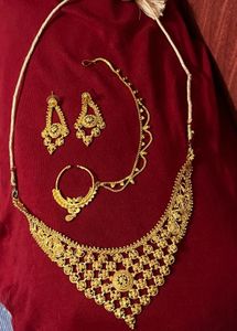 Gold Necklace Set with earrings, nose ring
