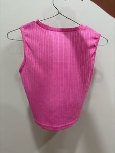 Ribbed Pink Sleeveless Crop Top