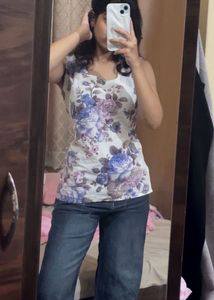 Floral Sleeveless Short Kurti